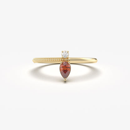 18K Gold Pear Cut Garnet and Diamond Ring - 2S294GAR