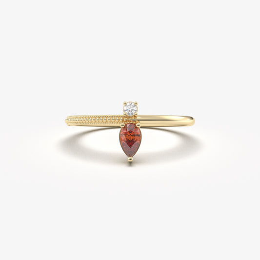 18K Gold Pear Cut Garnet and Cz Ring - 2S294GAR