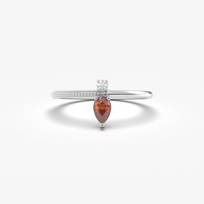 18K Gold Pear Cut Garnet and Cz Ring - 2S294GAR