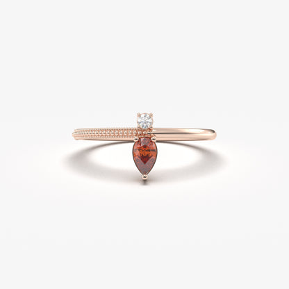 18K Gold Pear Cut Garnet and Cz Ring - 2S294GAR