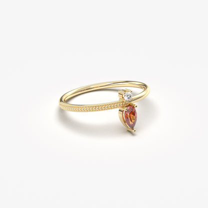 18K Gold Pear Cut Garnet and Cz Ring - 2S294GAR