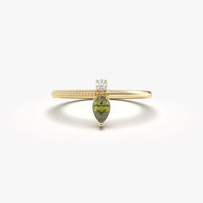 18K Gold Pear Cut Peridot and Cz Ring - 2S294PER