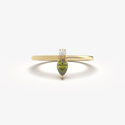 18K Gold Pear Cut Peridot and Cz Ring - 2S294PER