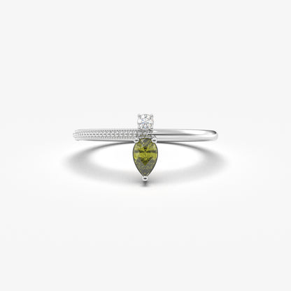 18K Gold Pear Cut Peridot and Cz Ring - 2S294PER