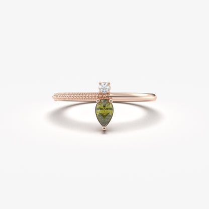 18K Gold Pear Cut Peridot and Diamond Ring - 2S294PER