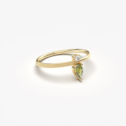 18K Gold Pear Cut Peridot and Cz Ring - 2S294PER