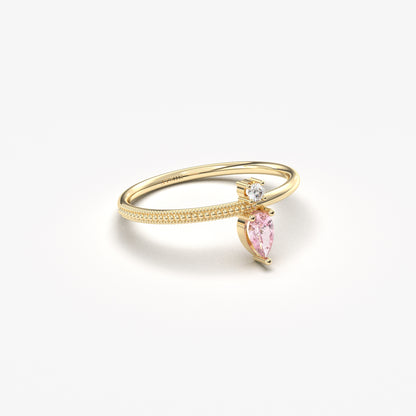 18K Gold Pear Cut Pink and Cz Ring - 2S294PNK