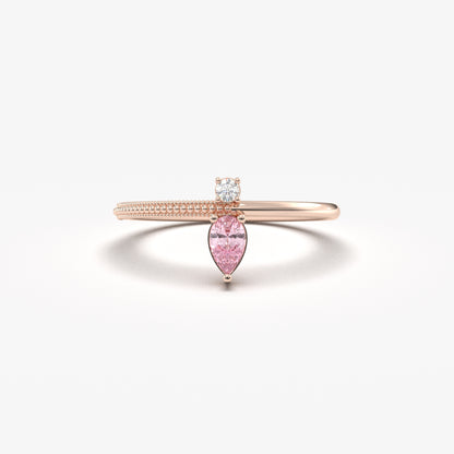 18K Gold Pear Cut Pink and Diamond Ring - 2S294PNK