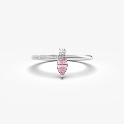 18K Gold Pear Cut Pink and Cz Ring - 2S294PNK