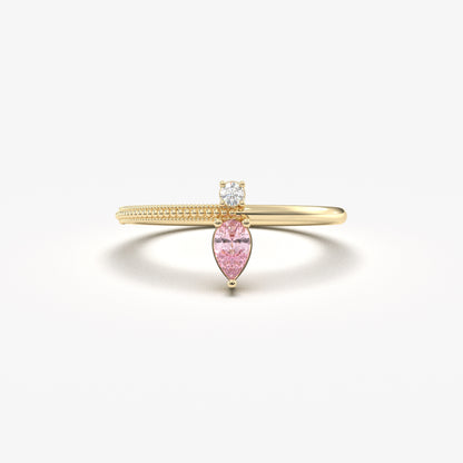 18K Gold Pear Cut Pink and Cz Ring - 2S294PNK