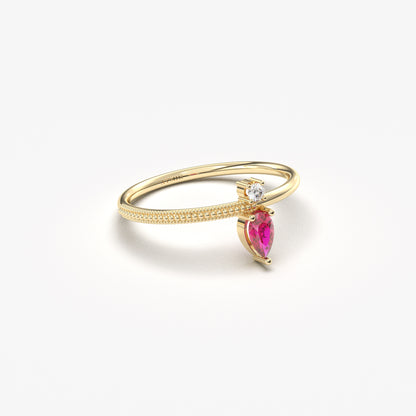 18K Gold Pear Cut Ruby and Cz Ring - 2S294RBY