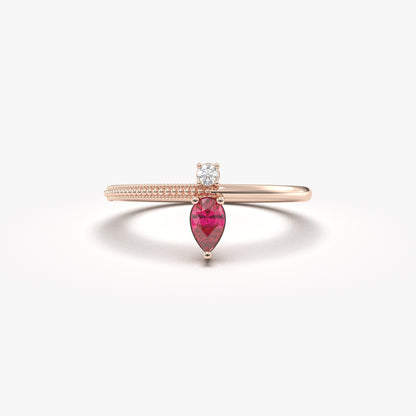 18K Gold Pear Cut Ruby and Cz Ring - 2S294RBY