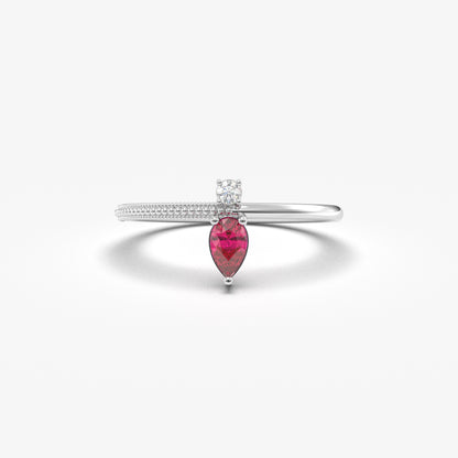 18K Gold Pear Cut Ruby and Cz Ring - 2S294RBY