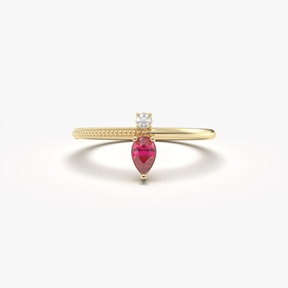 18K Gold Pear Cut Ruby and Cz Ring - 2S294RBY