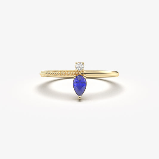 18K Gold Pear Sapphire and Cz Ring - 2S294SAP
