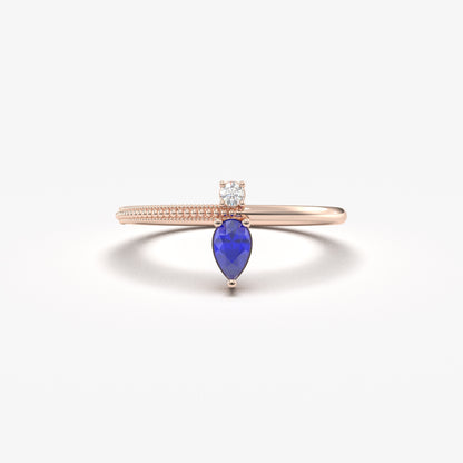 Anillo de oro de 18 quilates con zafiro pera y circonita - 2S294SAP
