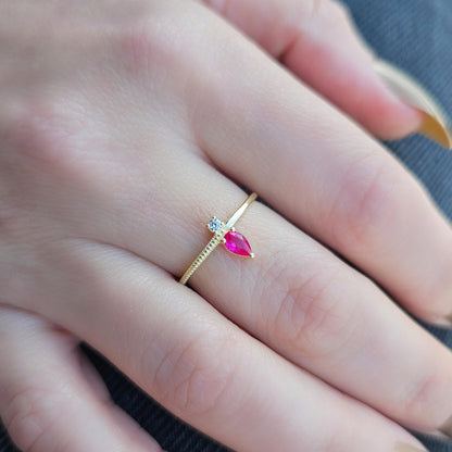 18K Gold Pear Cut Ruby and Cz Ring - 2S294RBY