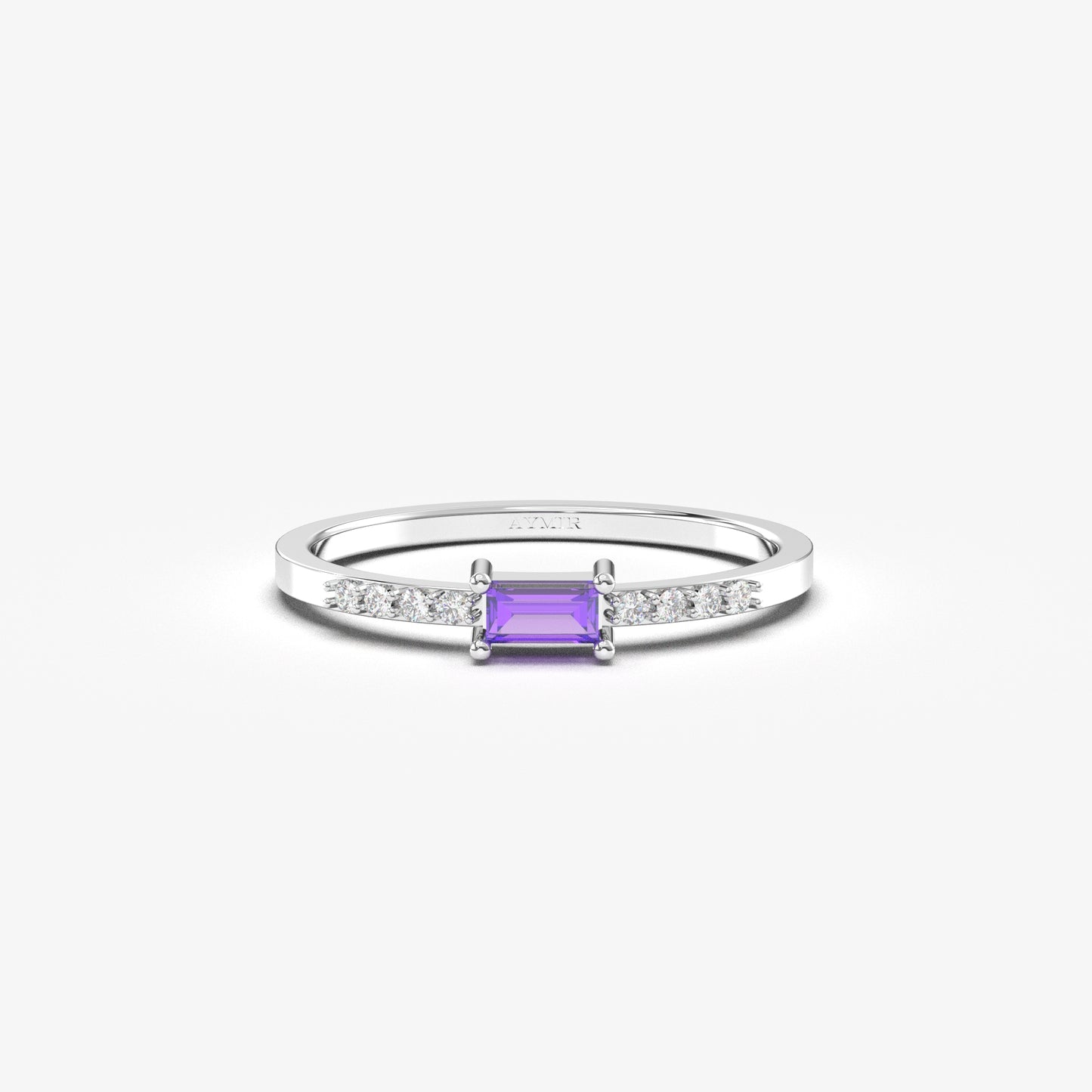 18K Gold Baguette Amethsyt and CZ Ring - 2S2AME