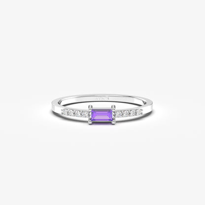 18K Gold Baguette Amethsyt and CZ Ring - 2S2AME
