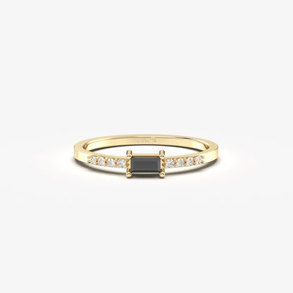 18 Karat Goldring mit schwarzem Onyx und Zirkonia im Baguetteschliff – 2S2BLK