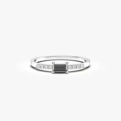 18 Karat Goldring mit schwarzem Onyx und Zirkonia im Baguetteschliff – 2S2BLK