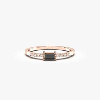 18 Karat Goldring mit schwarzem Onyx und Zirkonia im Baguetteschliff – 2S2BLK