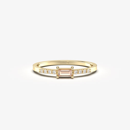 10K Gold Dainty Baguette Champagne and Diamond Ring - 2S2CHAMP