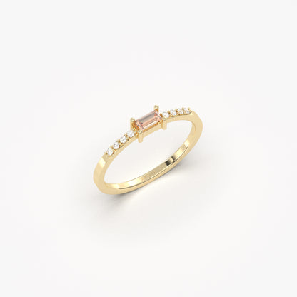 18K Gold Dainty Baguette Champagne and Diamond Ring - 2S2CHAMP