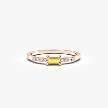 18 Karat Goldring mit Citrin und Zirkonia im Baguetteschliff – 2S2CIT