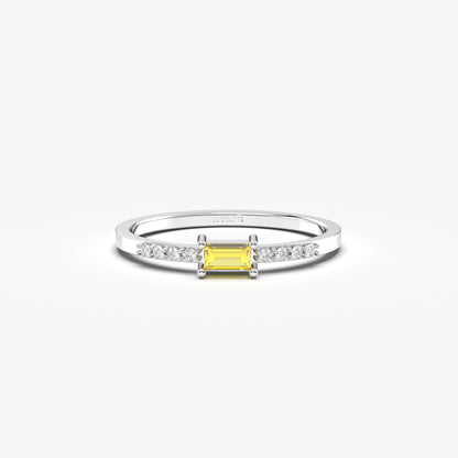 18 Karat Goldring mit Citrin und Zirkonia im Baguetteschliff – 2S2CIT