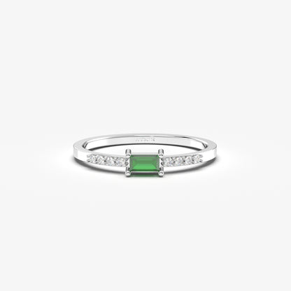18 Karat Goldring mit Smaragd-Baguette und Zirkonia – 2S2EME