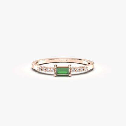 18 Karat Goldring mit Smaragd-Baguette und Zirkonia – 2S2EME