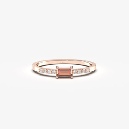 18K Gold Garnet Baguette and Cz Ring - 2S2GAR