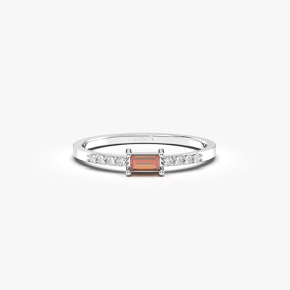 18K Gold Garnet Baguette and Cz Ring - 2S2GAR
