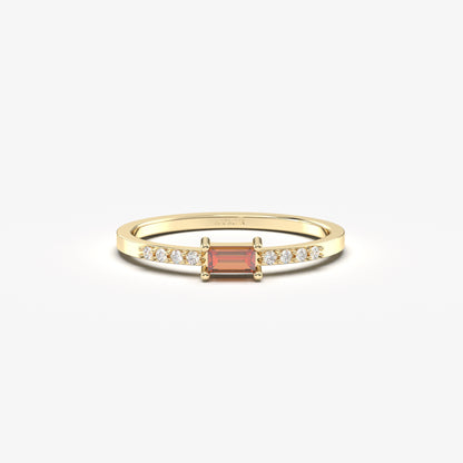 18K Gold Garnet Baguette and Cz Ring - 2S2GAR