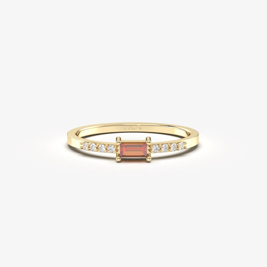 10K Gold Garnet Baguette and Diamond Ring - 2S2GAR