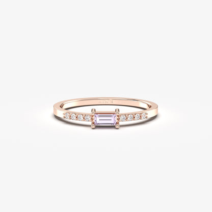 18K Gold Lavender Baguette and Cz Ring - 2S2LAV