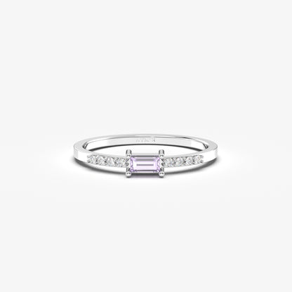 18K Gold Lavender Baguette and Cz Ring - 2S2LAV