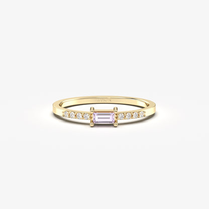 18K Gold Lavender Baguette and Cz Ring - 2S2LAV