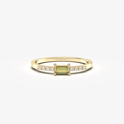 10K Gold Unique Peridot Baguette Cz Ring - 2S2PER