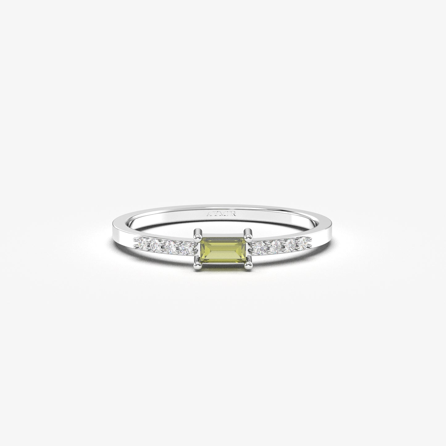 10K Gold Unique Peridot Baguette Cz Ring - 2S2PER