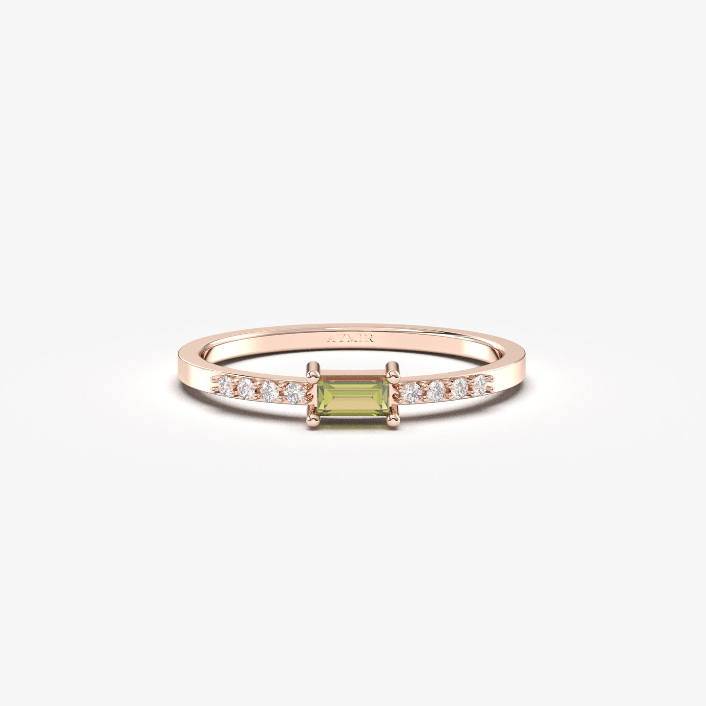 10K Gold Unique Peridot Baguette Cz Ring - 2S2PER