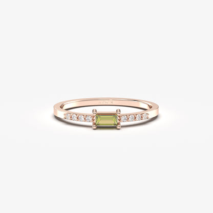 10K Gold Unique Peridot Baguette Cz Ring - 2S2PER