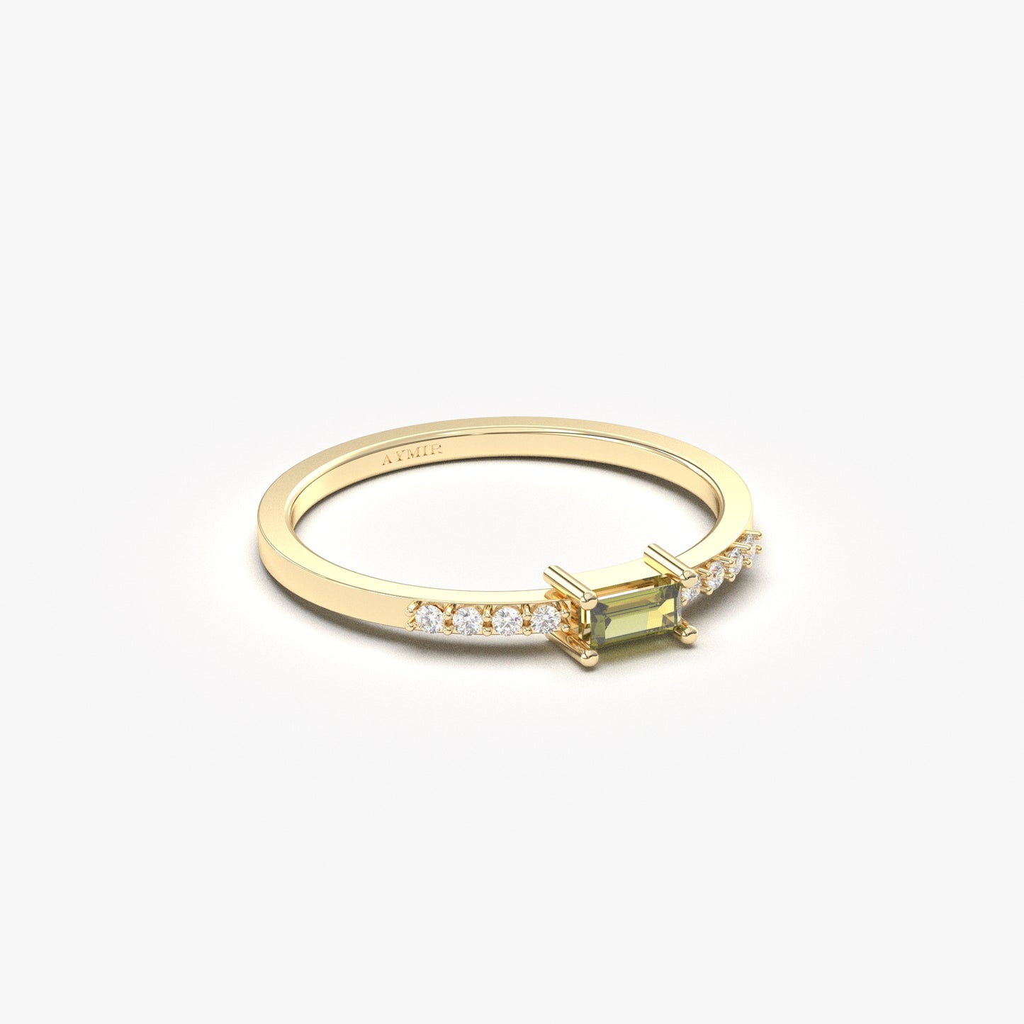 10K Gold Unique Peridot Baguette Cz Ring - 2S2PER