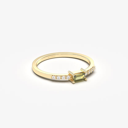 10K Gold Unique Peridot Baguette Cz Ring - 2S2PER