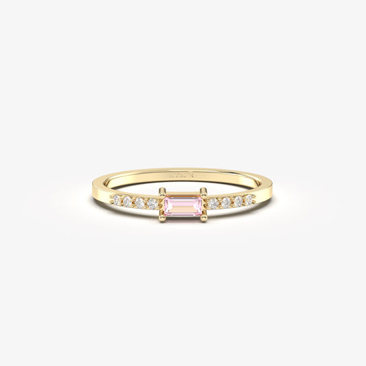 10K Gold Baguette Pink Topaz and Cz Ring - 2S2PNK