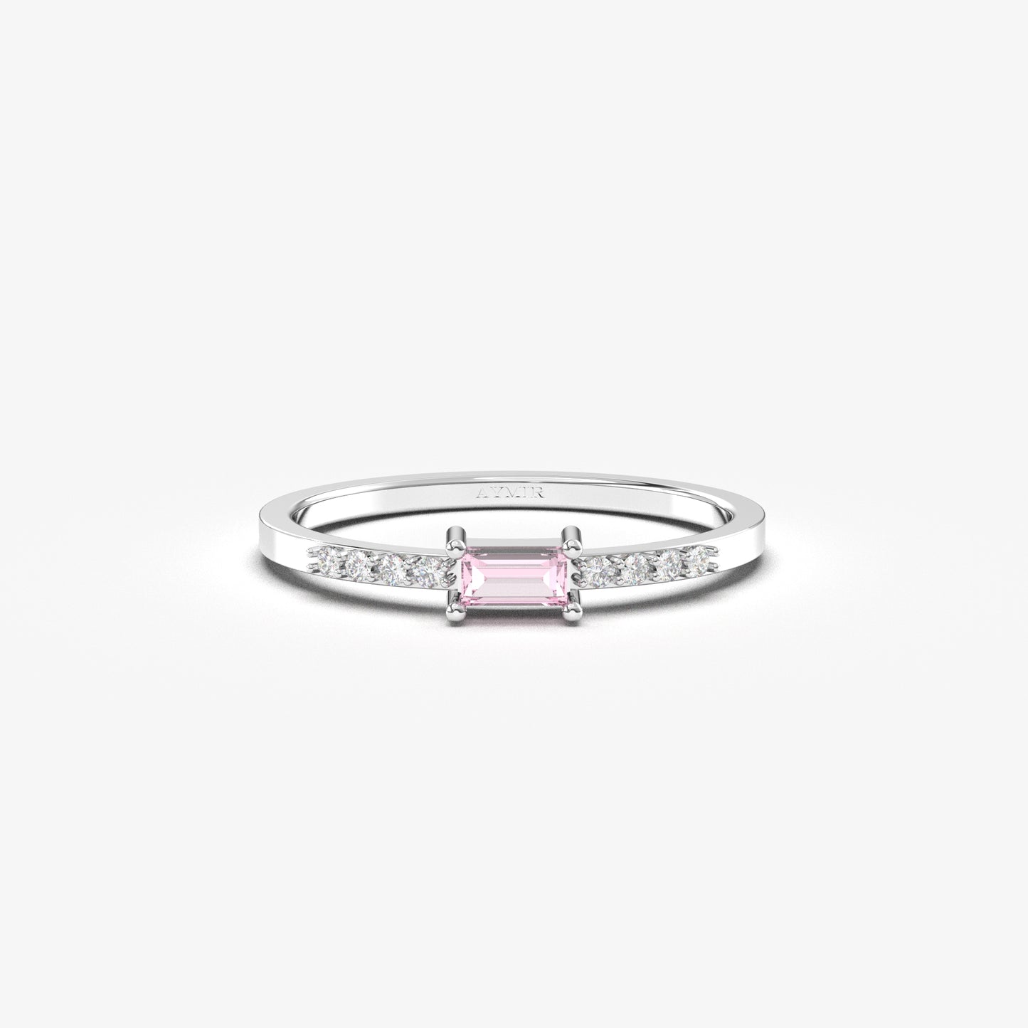 10K Gold Baguette Pink Topaz and Cz Ring - 2S2PNK