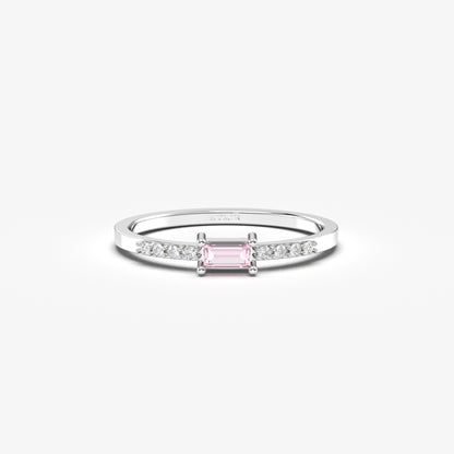 10K Gold Baguette Pink Topaz and Cz Ring - 2S2PNK