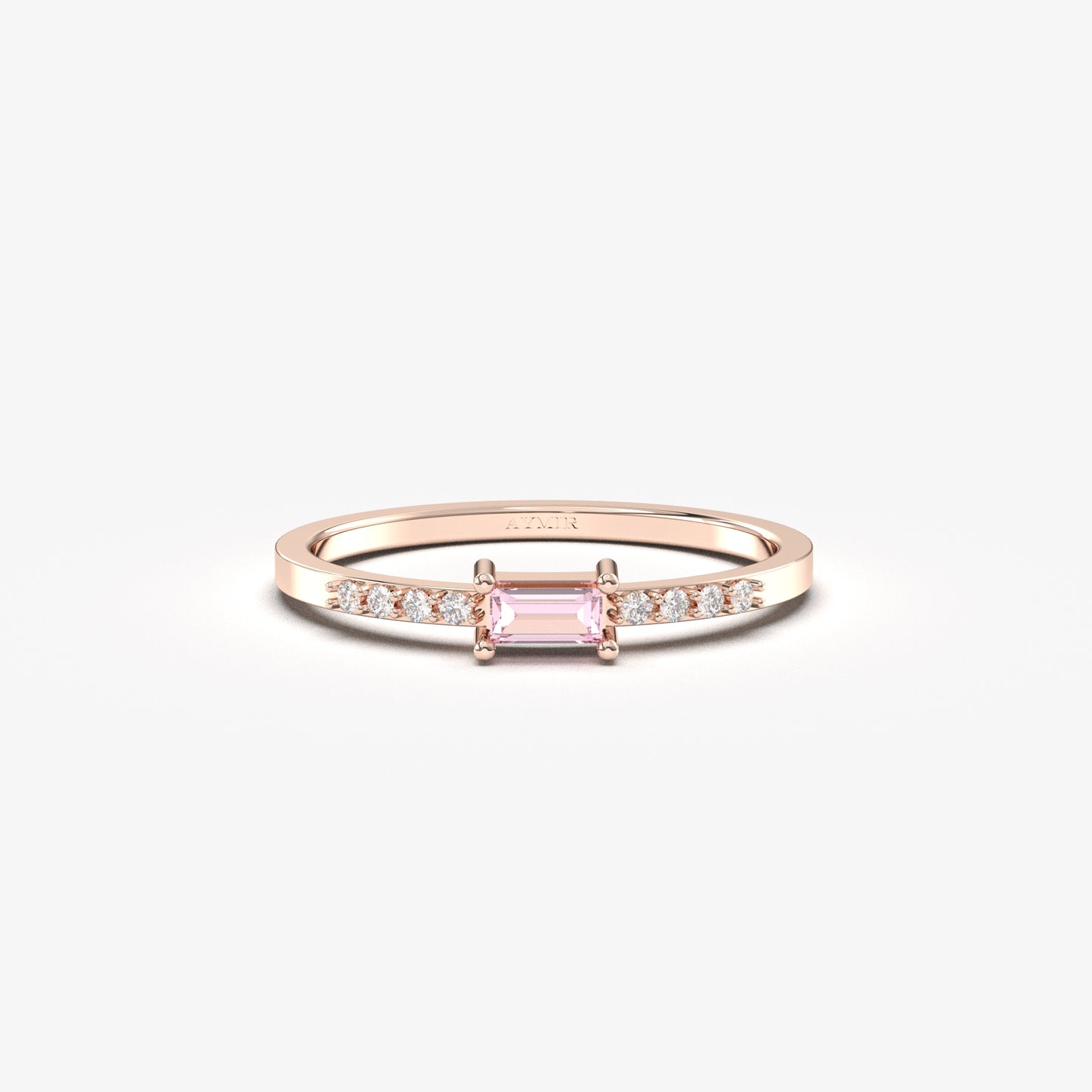 10K Gold Baguette Pink Topaz and Cz Ring - 2S2PNK