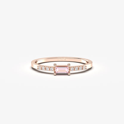 10K Gold Baguette Pink Topaz and Cz Ring - 2S2PNK